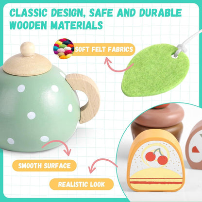 GAGAKU Teeservice Kinder Holz Teeset Spielküche Geschenk für Kinder