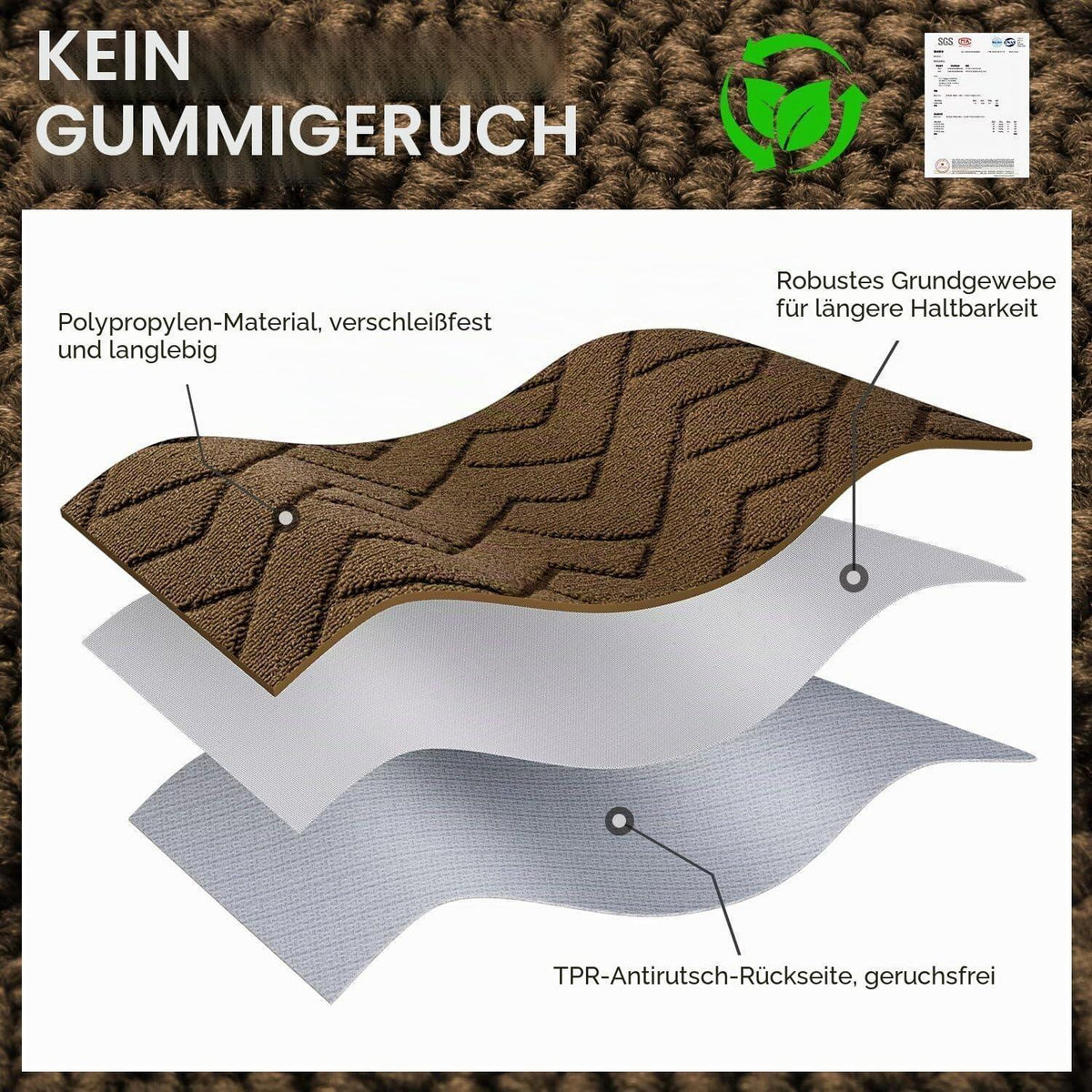 Fußmatte rutschfest waschbar – Schmutzfangmatte für Innen & Außen 119x180cm Braun