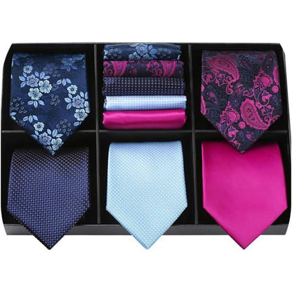 Herren Krawatten Set 5 Stück mit Einstecktuch Seide Elegant