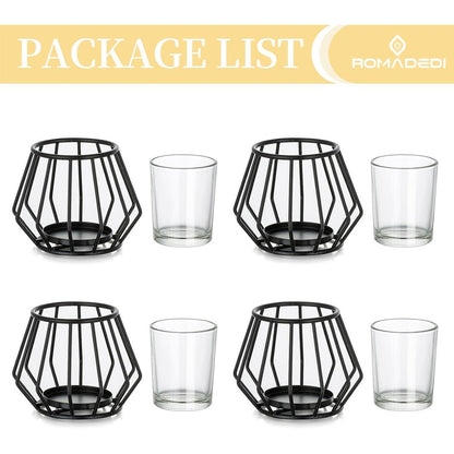 Teelichthalter Metall Schwarz 4er Set Geometrisch Modern