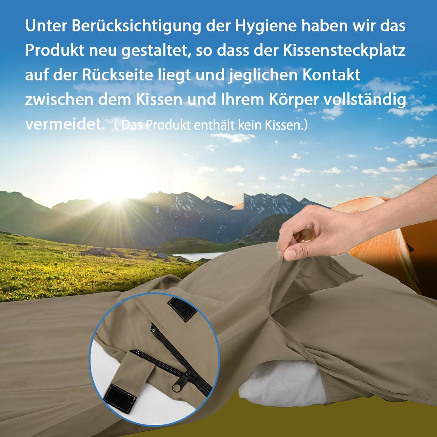JAICOM Hüttenschlafsack Ultraleichter Seideschlafsack Mikrofaser Khaki