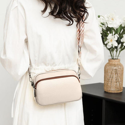 TIAASTAP Damen Echtes Leder Umhängetasche Crossbody Bag 3 fächer A-beige