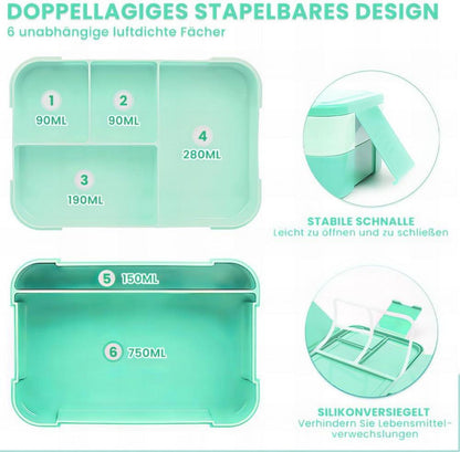 Kinder Lunchbox mit Fächern, Auslaufsicher, BPA-Frei, Minzgrün 1550ML