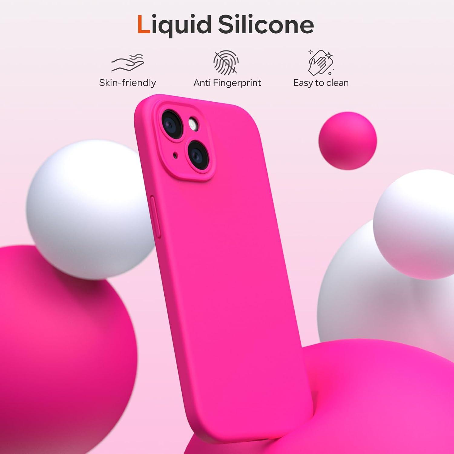 iPhone 15 Hülle Liquid Silicone Blatt Schutzfolie Rose Rot