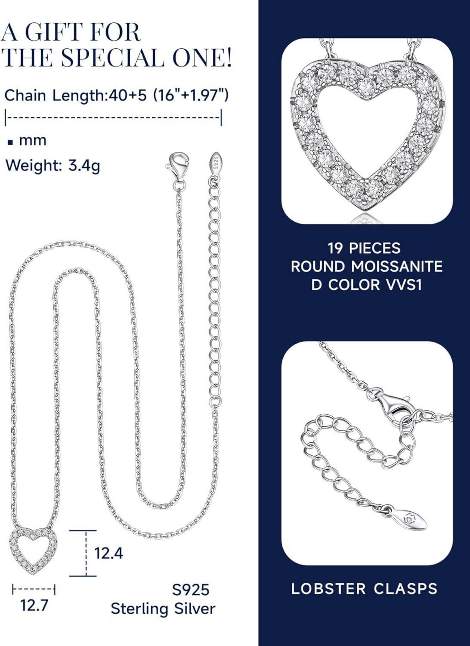 Herz Kette mit Initialen Anhänger Moissanit Diamant Halskette Damen