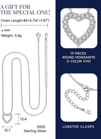 Herz Kette mit Initialen Anhänger Moissanit Diamant Halskette Damen