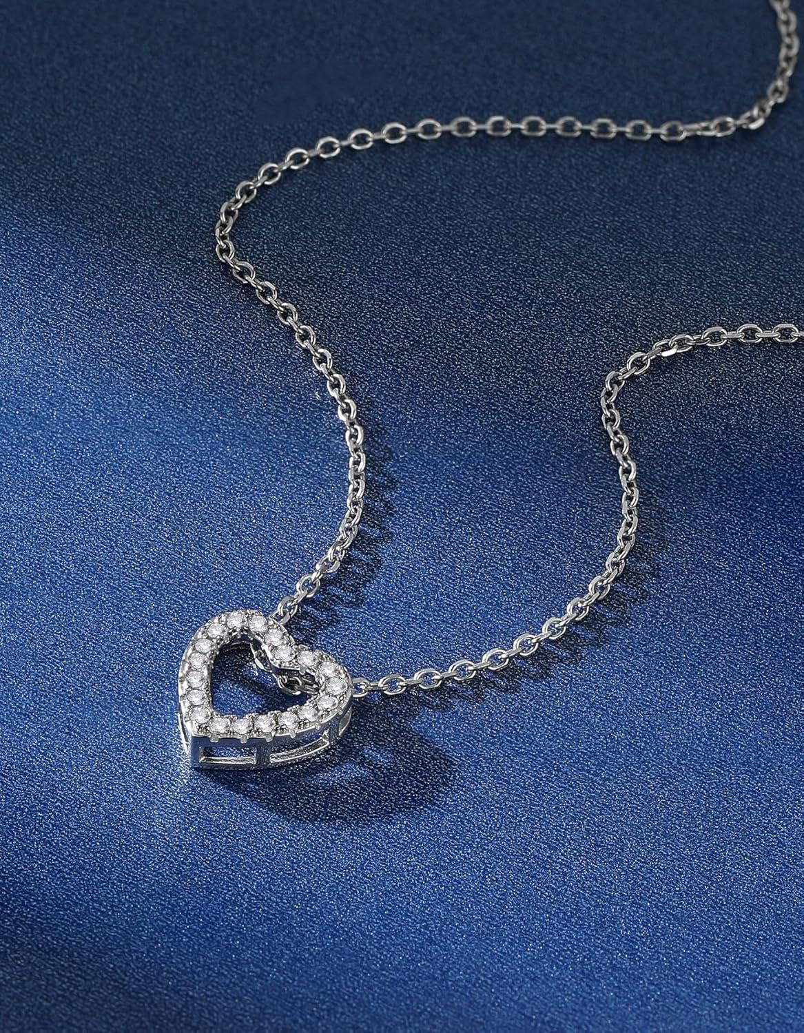 Herzkette Damen Silber 925 A-Z Anhänger Moissanit Diamant Halskette 12mm