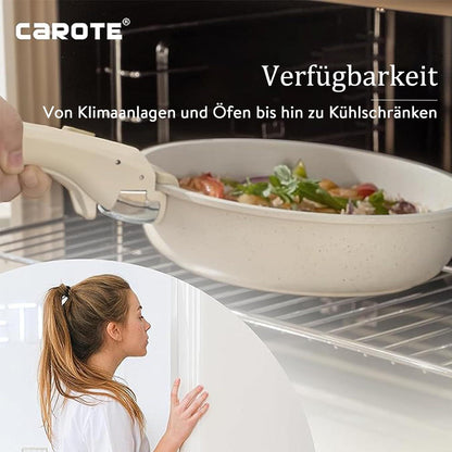 9-teiliges CAROTE Topf- und Pfannenset, abnehmbare Griffe, Induktion, antihaftbeschichtet