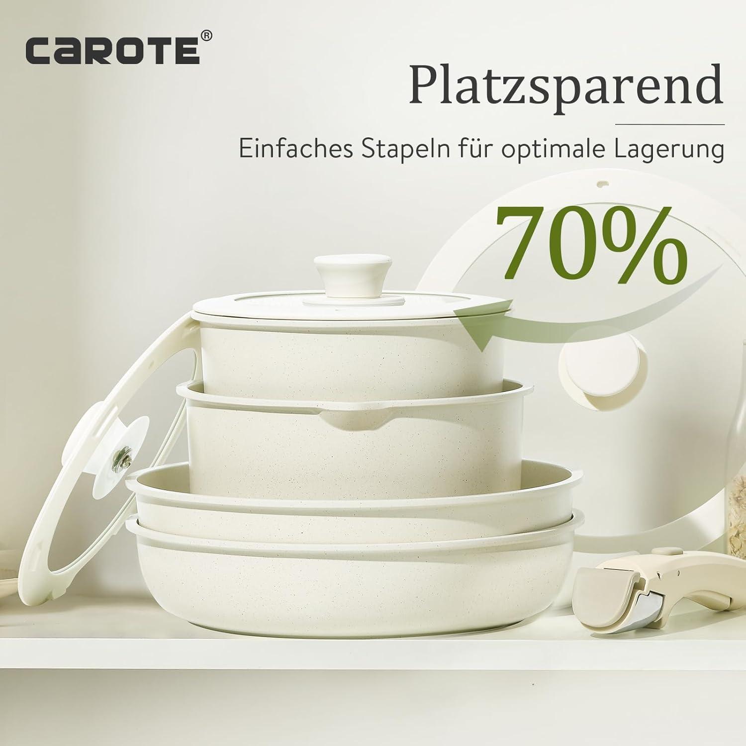 CAROTE Topf- & Pfannenset 9tlg abnehmbare Griffe Induktion antihaft stapelbar