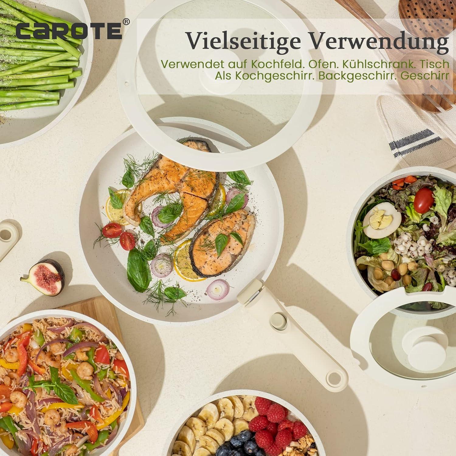 9-teiliges CAROTE Topf- und Pfannenset, abnehmbare Griffe, Induktion, antihaftbeschichtet