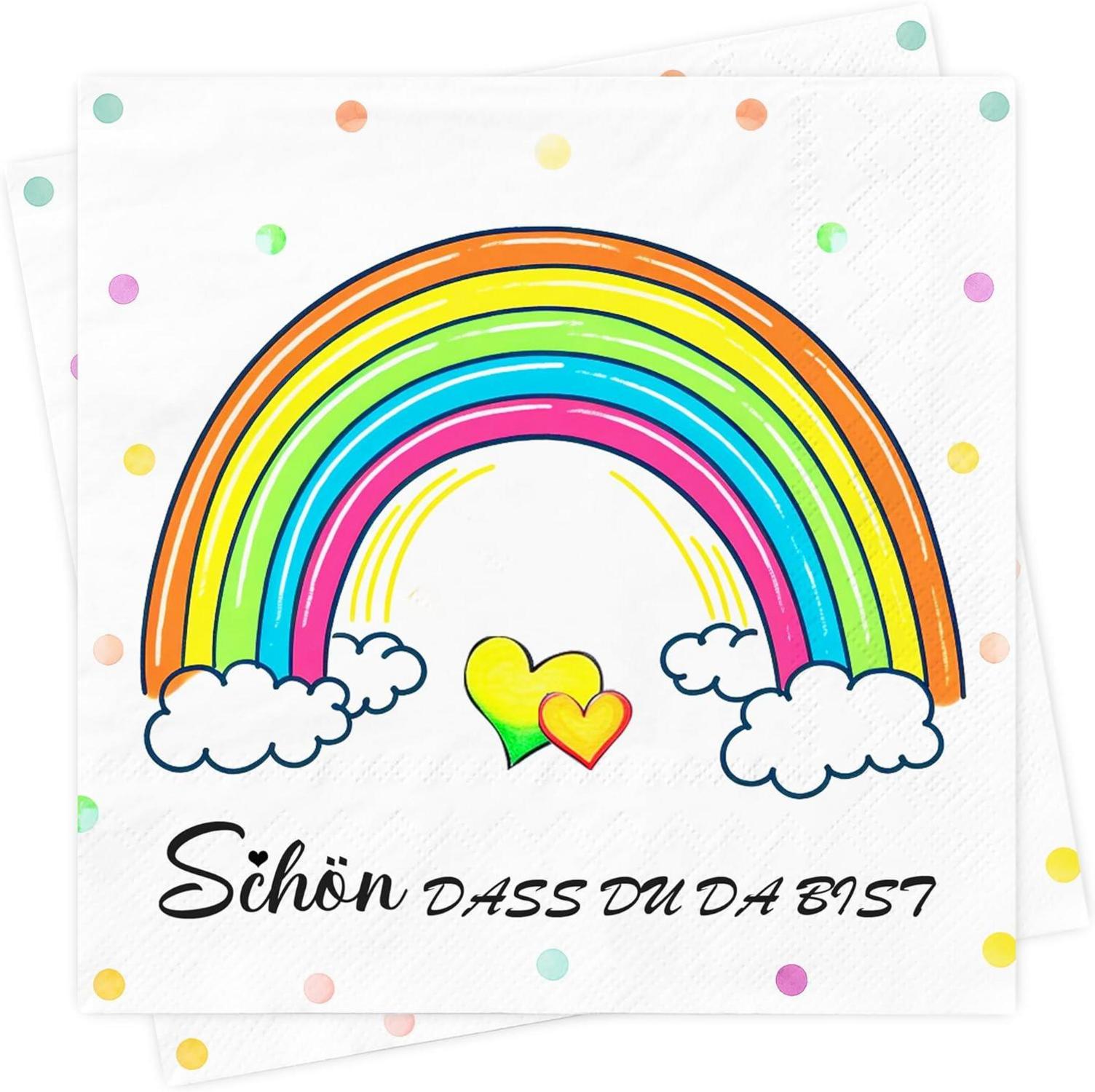 Regenbogen Servietten Kindergeburtstag 100Stück 3-Lagig 33x33cm