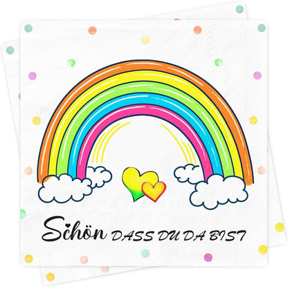 Regenbogen Servietten Kindergeburtstag 100Stück 3-Lagig 33x33cm