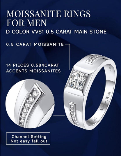 Verlobungsring Herren 0,5 Karat Moissainte 925 Silber Geschenkbox