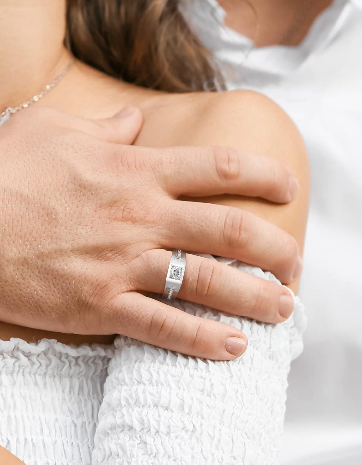 Verlobungsring Herren 0,5 Karat Moissainte 925 Silber Hochzeitsring Jahrestag Geschenk