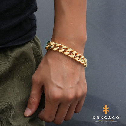 Gold beschichtetes Herren Cuban Armband 14mm Edelstahl Hip Hop