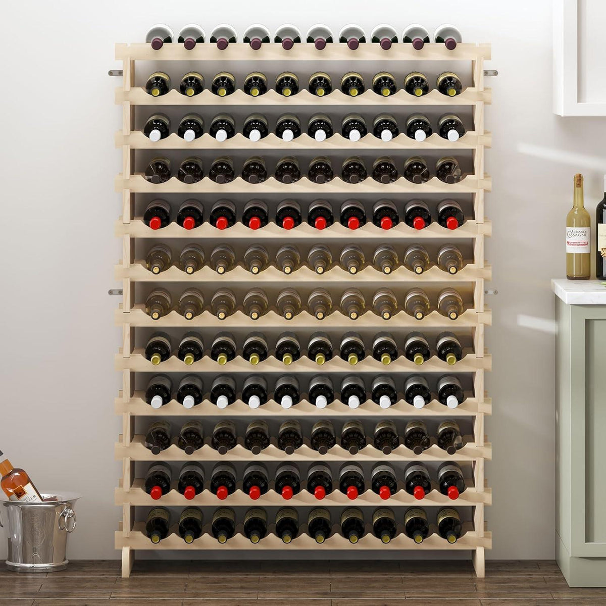 Weinregal aus Massivholz für 120 Flaschen, 12 Ebenen, 110x30x140 cm