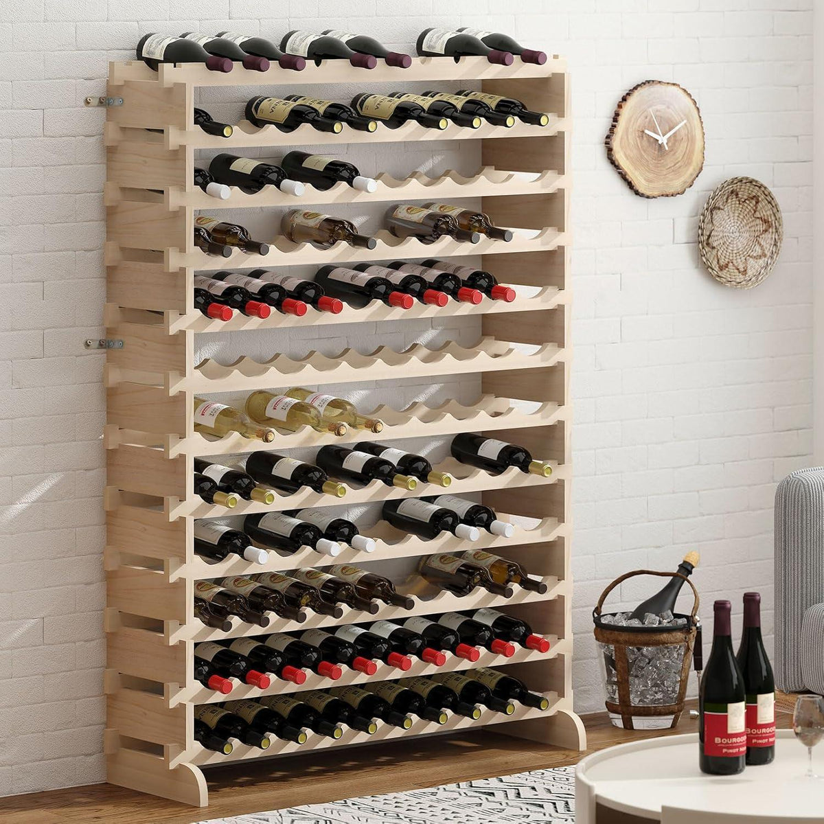Weinregal aus Massivholz für 120 Flaschen, 12 Ebenen, 110x30x140 cm