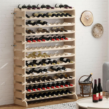 Weinregal aus Massivholz für 120 Flaschen, 12 Ebenen, 110x30x140 cm