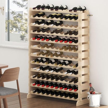Weinregal aus Massivholz für 120 Flaschen, 12 Ebenen, 110x30x140 cm