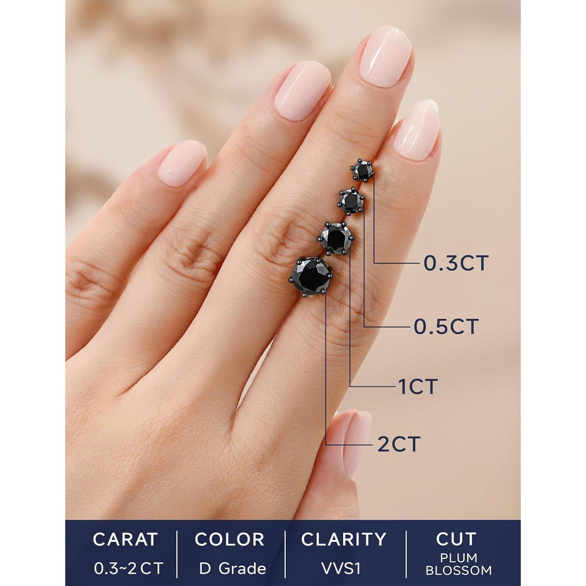 Schwarze Moissanite Ohrstecker 1 Karat 925 Sterling Silber Geschenk