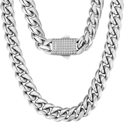 Panzerkette 12mm 18K Gold Silber Kubanische Kette Zirkonia