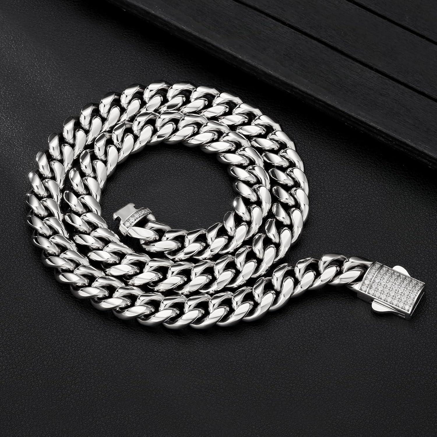 Panzerkette 12mm 18K Gold Silber Kubanische Kette Zirkonia