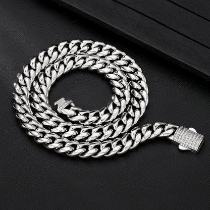 Panzerkette 12mm 18K Gold Silber Kubanische Kette Zirkonia