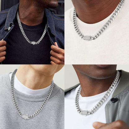 Herren Panzerkette 18K Gold plattiert Cuban Link Chain Silber 55.9cm