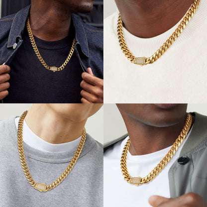 KRKC&CO Panzerkette Herren 12mm Gold Cuban Link Chain 55.9cm