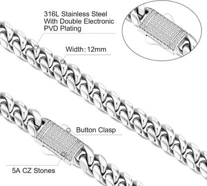 KRKC&CO Panzerkette Herren 12mm 18K Gold/Weißgold Cuban Link Chain