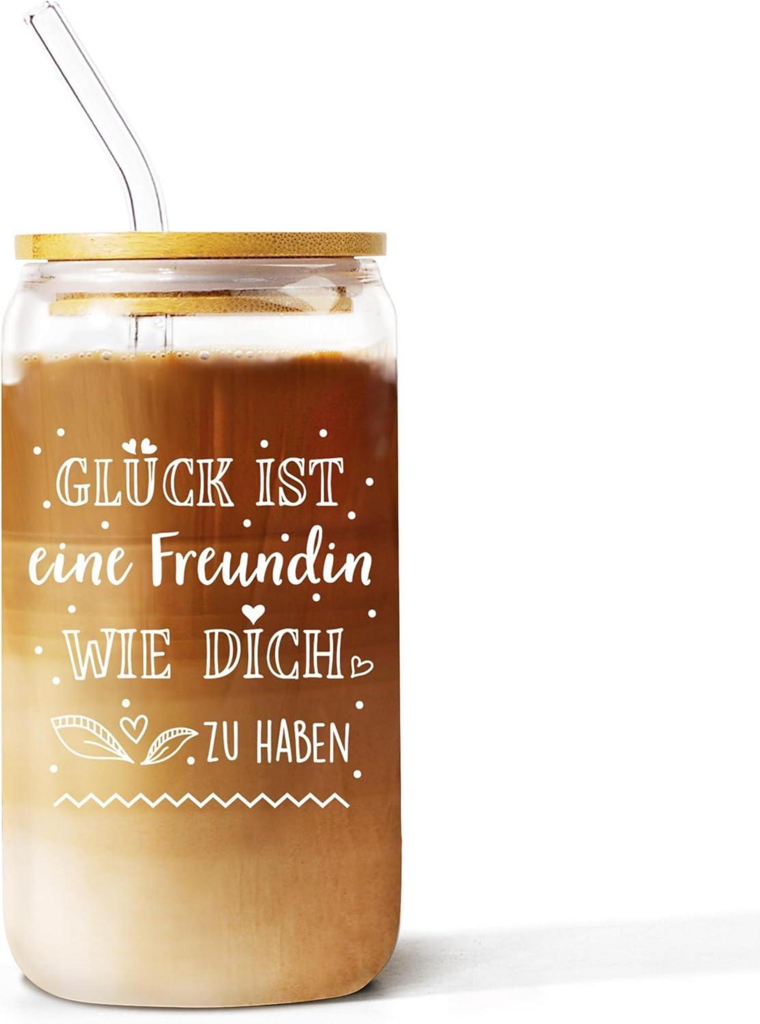 Longdrinkglas mit Deckel und Strohhalm, 16 oz, Geschenk für Freundin