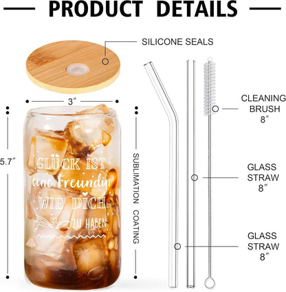 Juratar Cocktailgläser mit Deckel, 16oz, Glasstrohhalm, Geschenk für Freundin