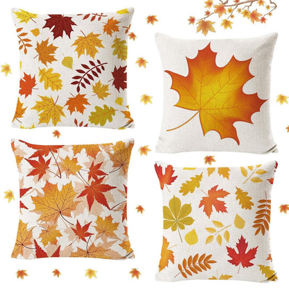 Herbst Kissenbezüge 4er Set Ahornblatt Leinen 45x45 cm