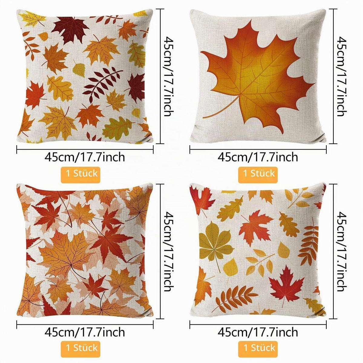 Herbst Kissenbezüge 4er Set Ahornblatt Leinen 45x45 cm