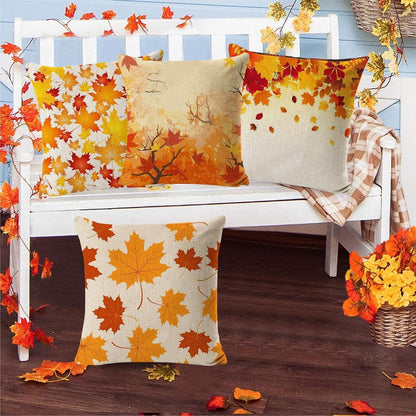 Herbst Kissenbezüge 4er Set Ahornblatt Leinen 45x45 cm