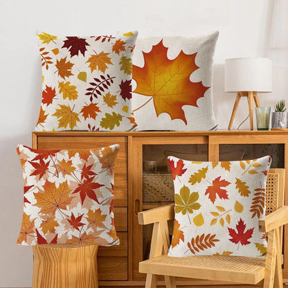 Herbst Kissenbezüge 4er Set Ahornblatt Leinen 45x45 cm
