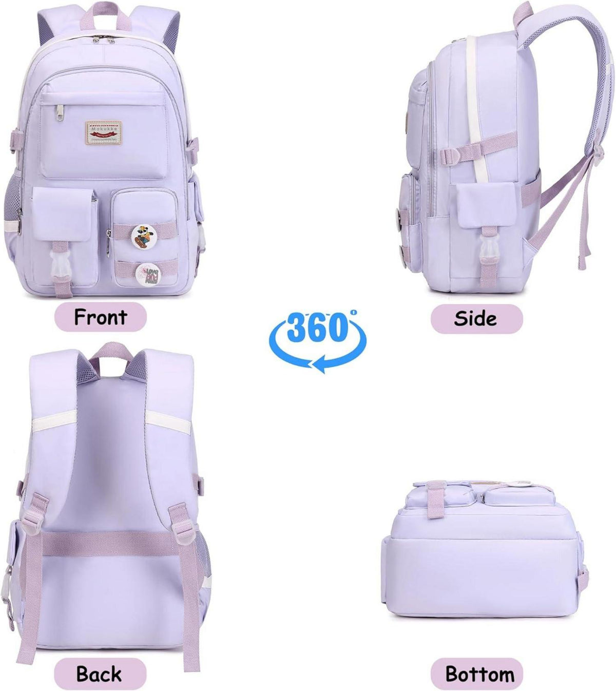Makukke Schulrucksack Damen Mädchen Teenager Cute Anime Daypack Lila
