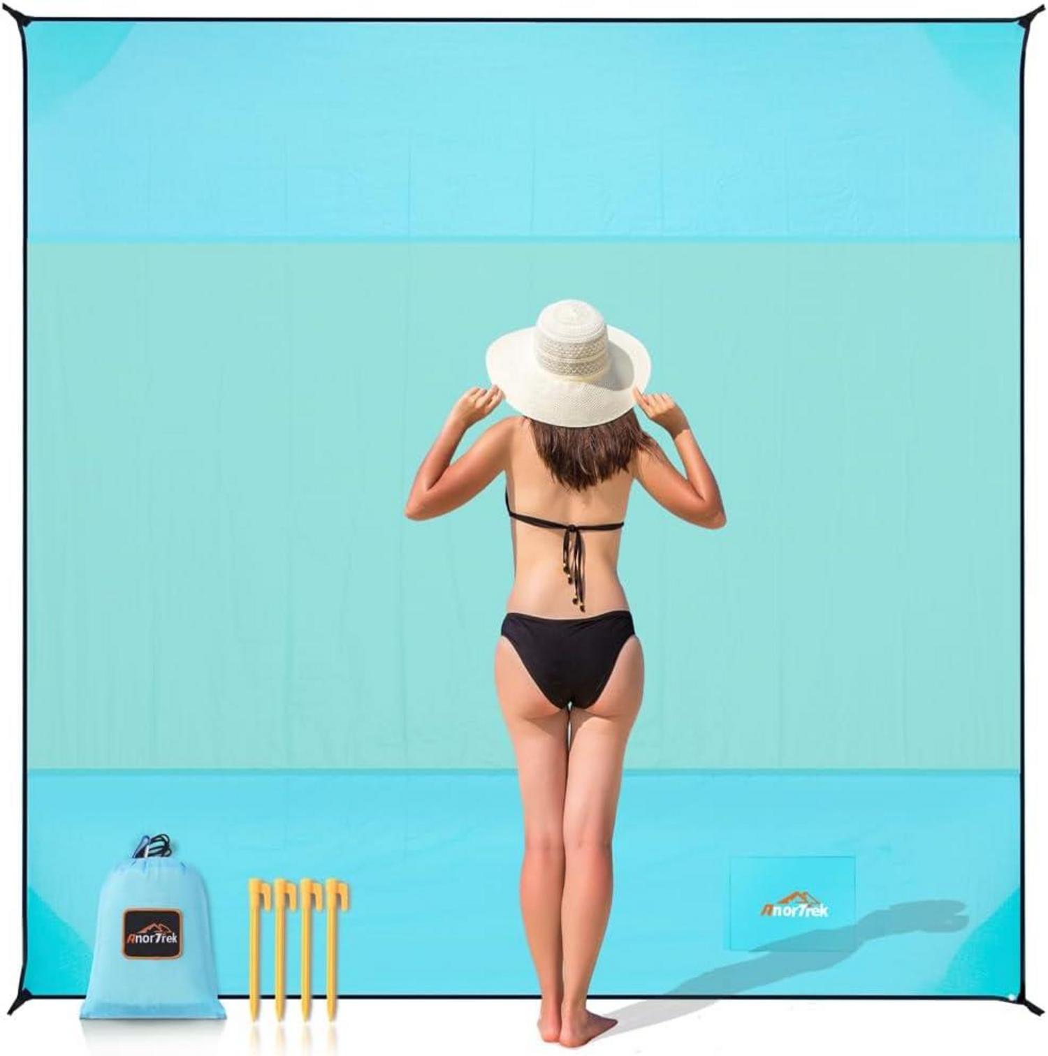 Stranddecke sandfrei wasserdicht leicht 300x300cm Himmelblau Minzgrün