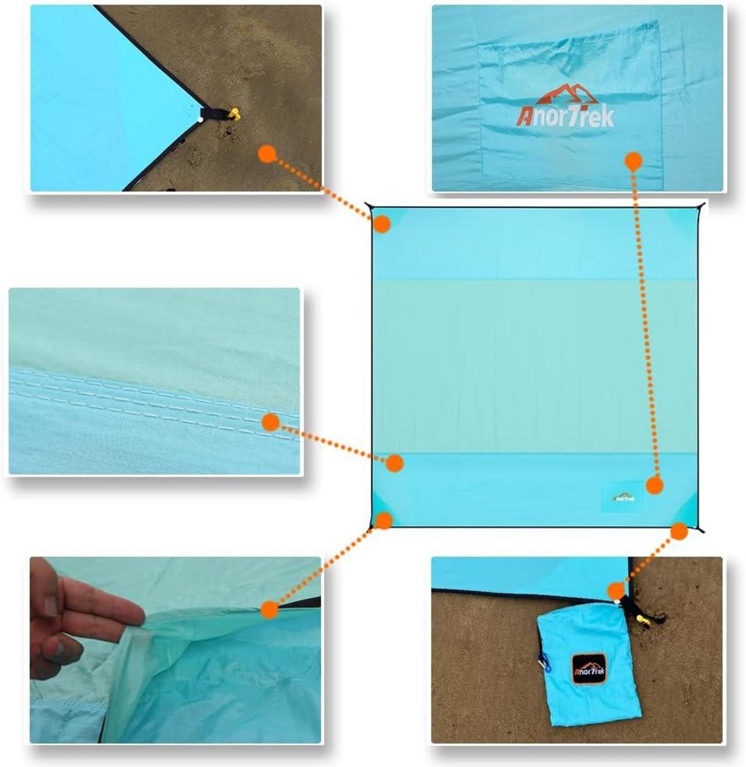 Stranddecke sandfrei wasserdicht leicht 300x300cm Himmelblau Minzgrün