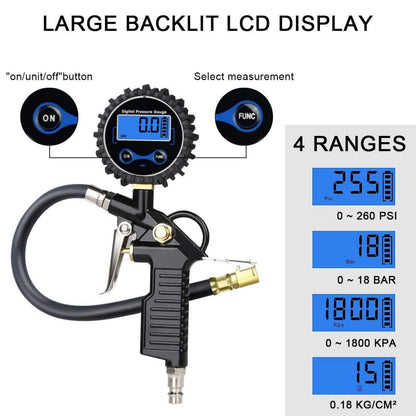 Digitales Reifenfüllgerät 220PSI mit Zubehör - LCD-Display