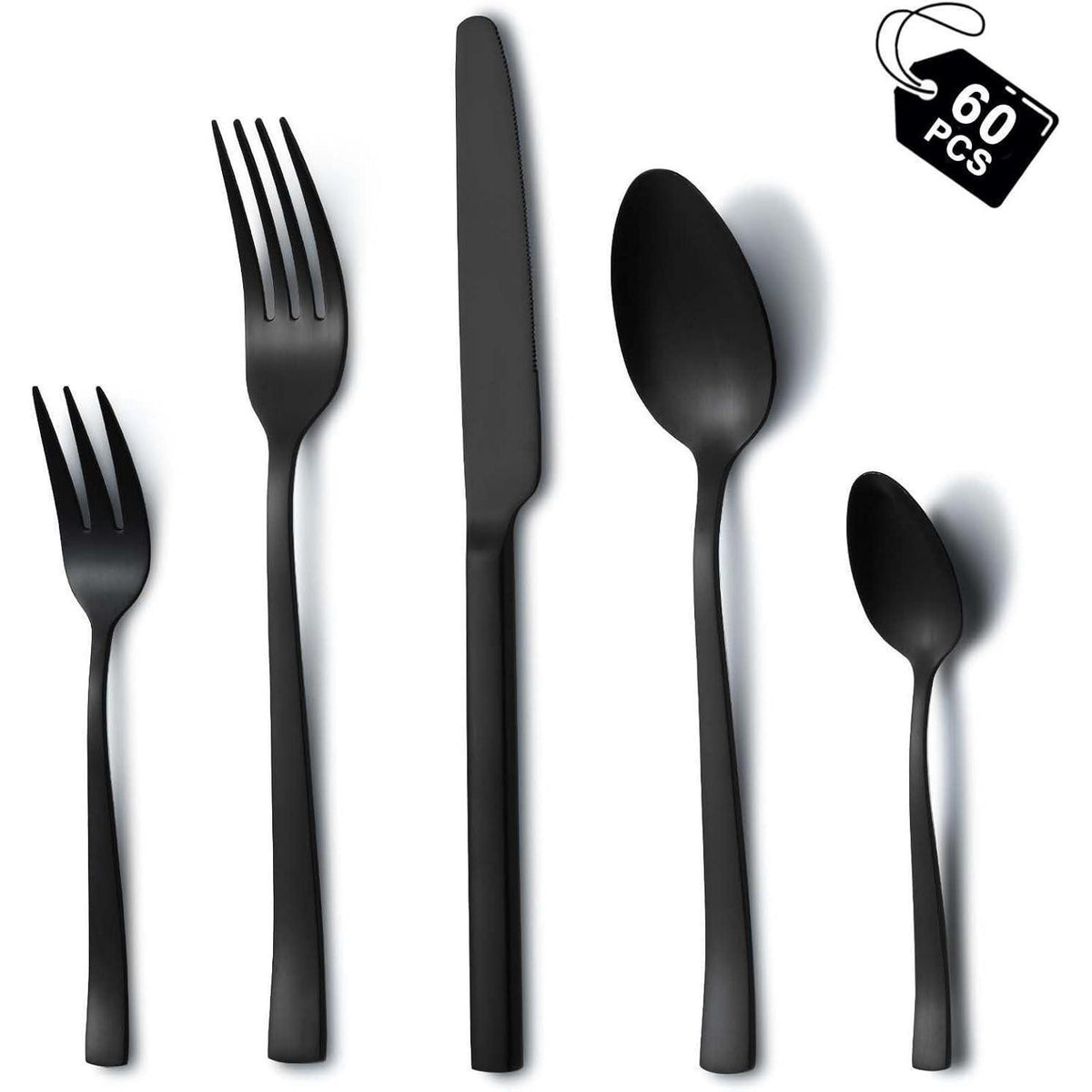 60-teiliges Besteckset für 12 Personen, Schwarz, Edelstahl, Spülmaschinenfest