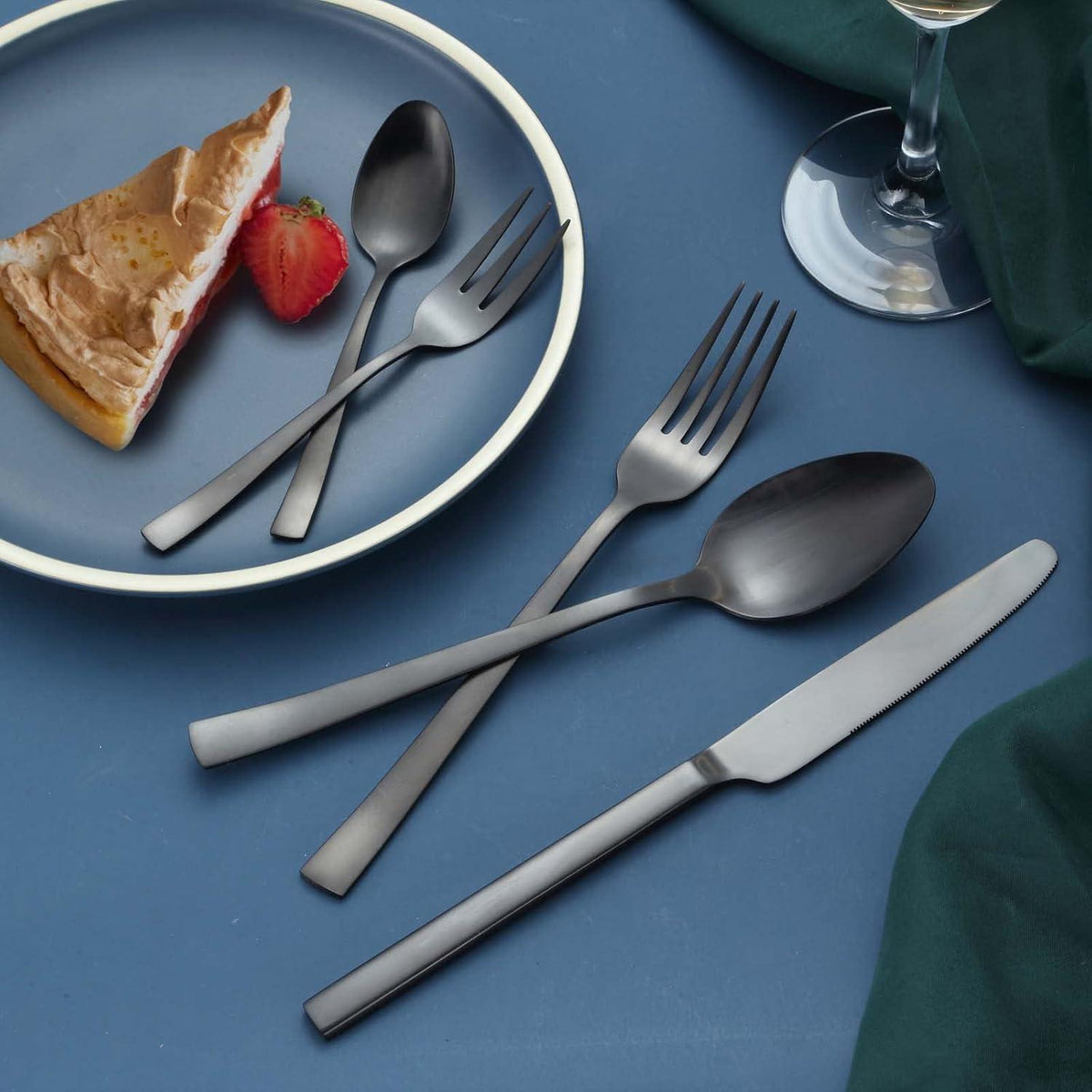 60-teiliges Besteckset für 12 Personen, Schwarz, Edelstahl, Spülmaschinenfest