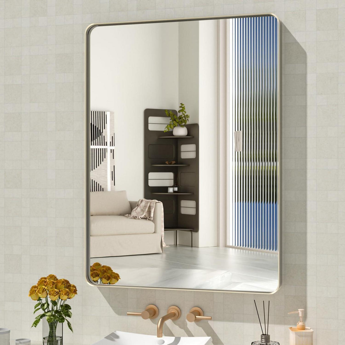 Gebürsteter Nickel Badezimmerspiegel 61x81 cm – Moderner Wandspiegel