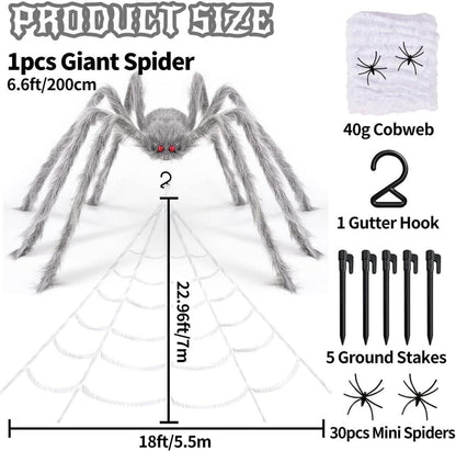Halloween Deko Set: Riesige Spinnennetz + Graue Spinne