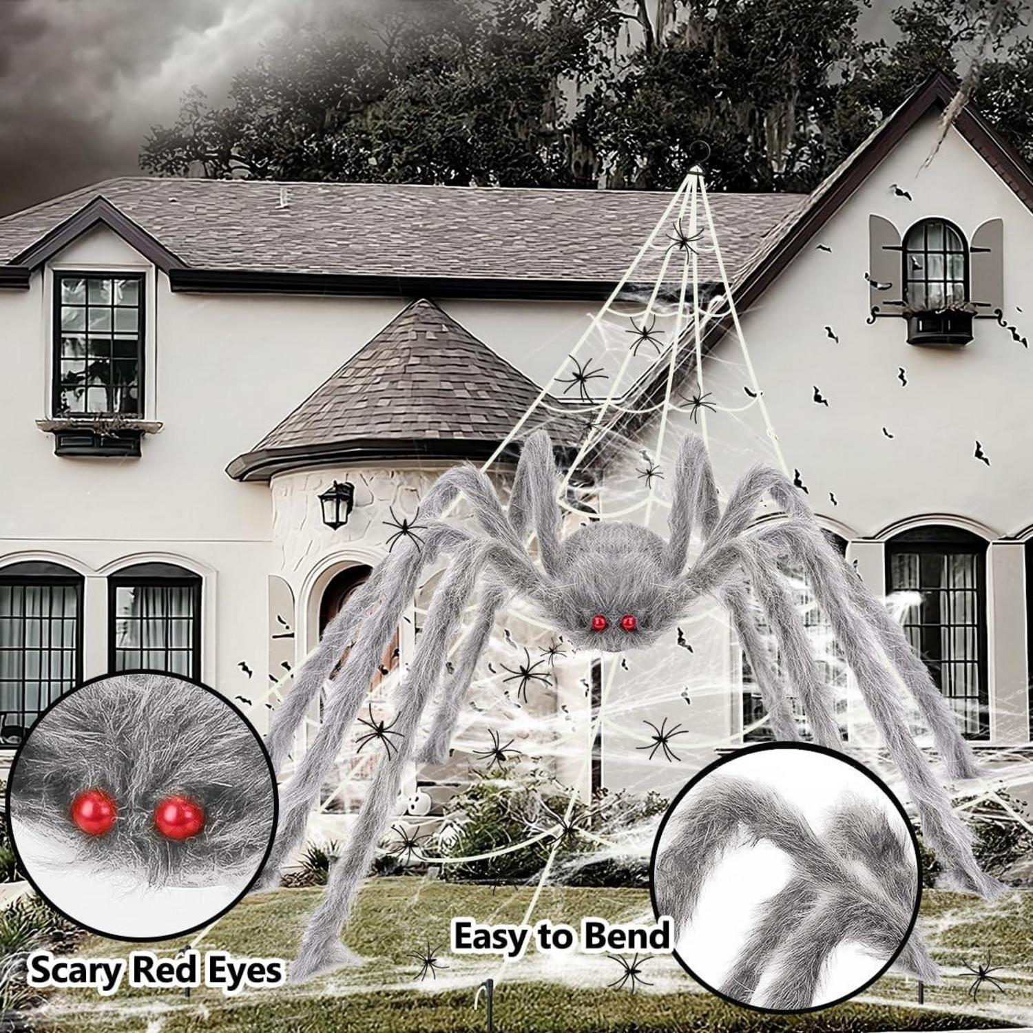 Halloween Deko Set XXL Spinnennetz Graue Spinne 700cm