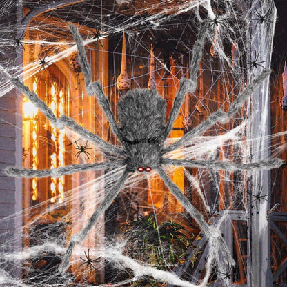 iZoeL XXL Halloween Deko Set: Riesige Spinnennetz, Graue Spinne, Spinnweben, Mini Spinnen