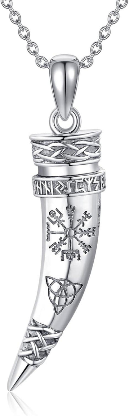 Wikinger Kompass Halskette aus Sterling Silber mit Knoten & Horn