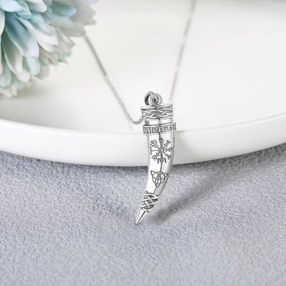 Wikinger Kompass Halskette aus Sterling Silber mit Knoten & Horn