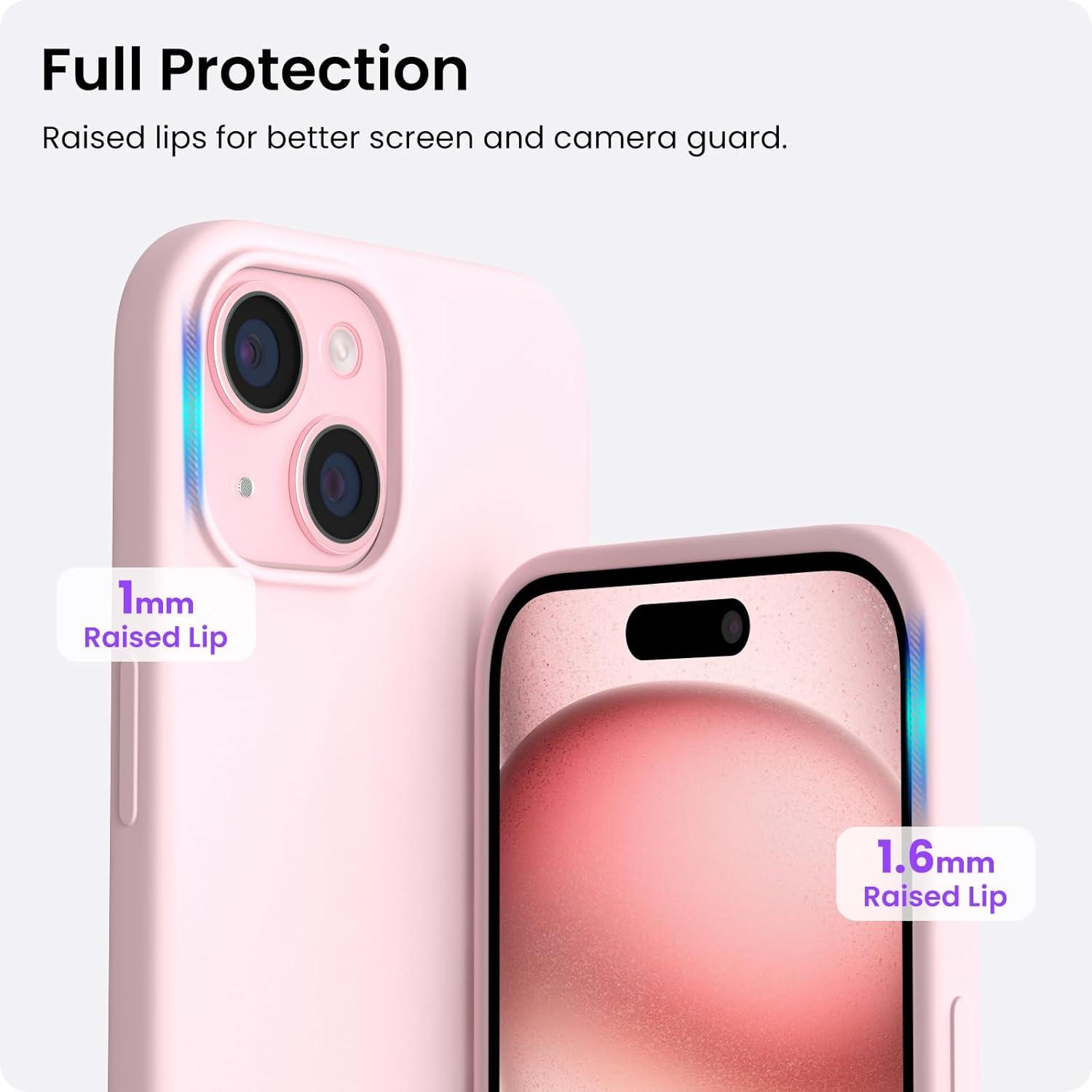 ORNARTO iPhone 15 Plus Hülle Silikon 6,7 Zoll - Kratzfeste stoßfeste Schutzhülle - Rosa