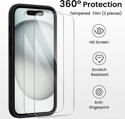 iPhone 15 Hülle Schwarz flüssiges Silikon Kamera Schutz 2 Schutzfolien